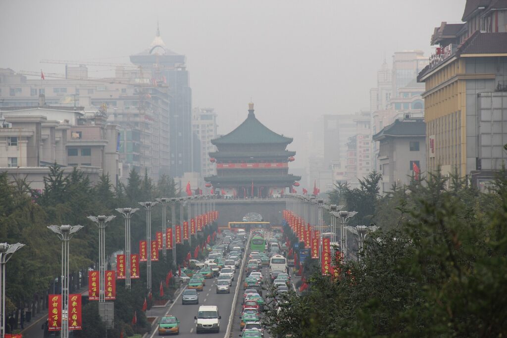 View toward Xi'an Bell Tower from the City Wall South Gate