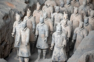 Covered Terracotta Army pit during a museum visit