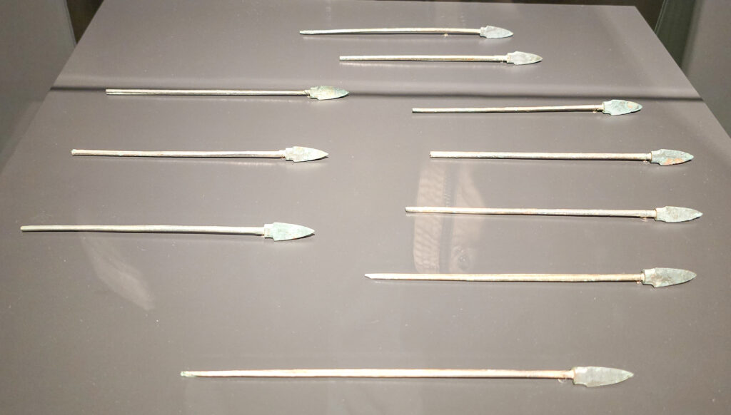 Crossbow arrowheads from the Terracotta Army displayed in a case