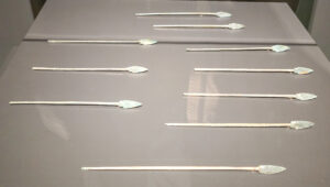 Crossbow arrowheads from the Terracotta Army displayed in a case