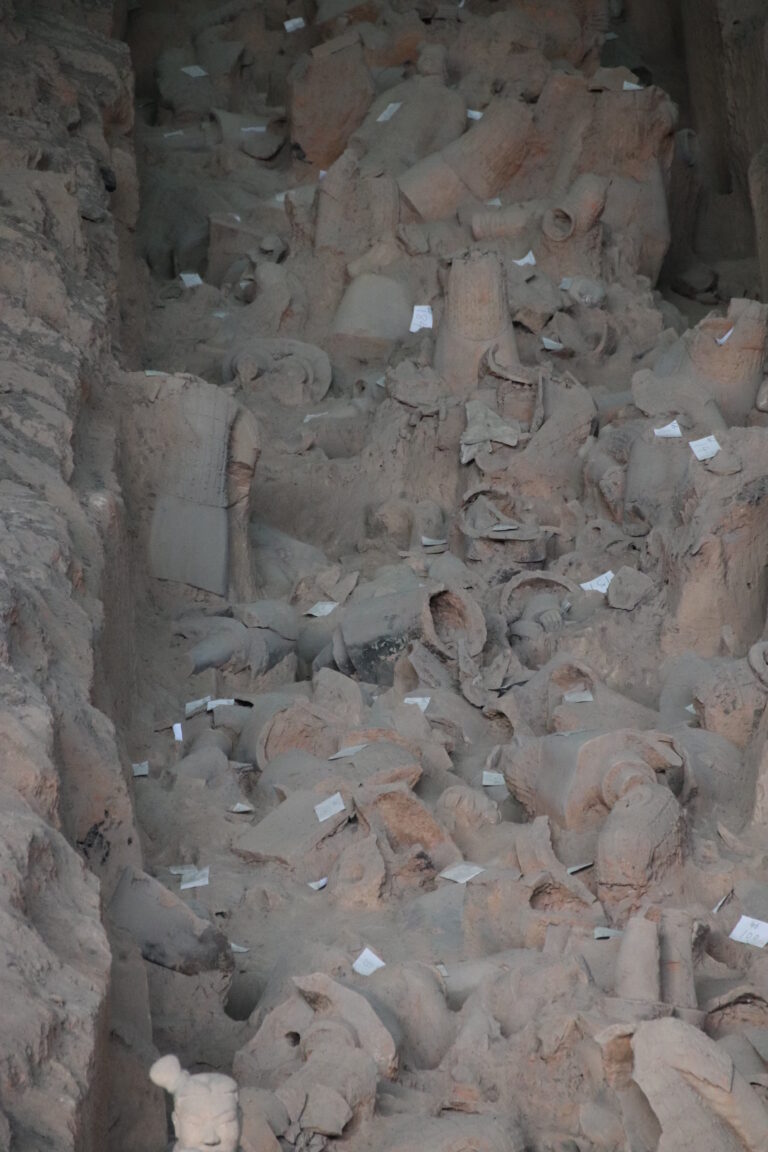 Excavated terracotta fragments in their original burial context