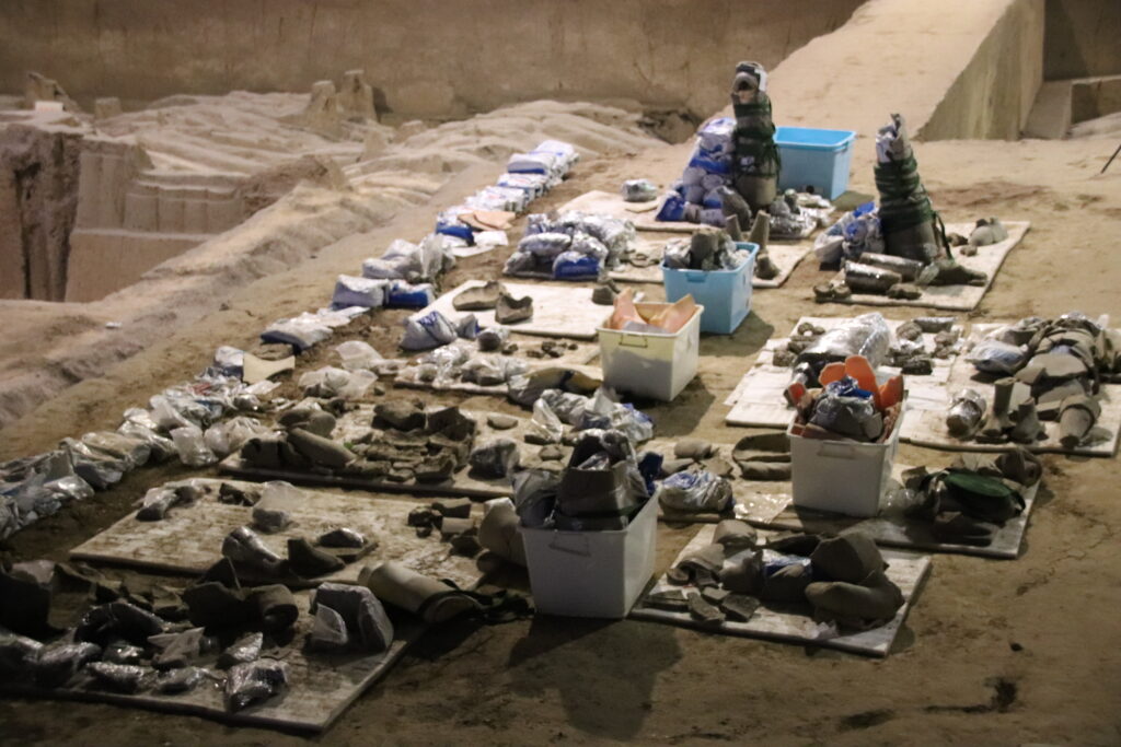 Conservation materials arranged in the Terracotta Army excavation area